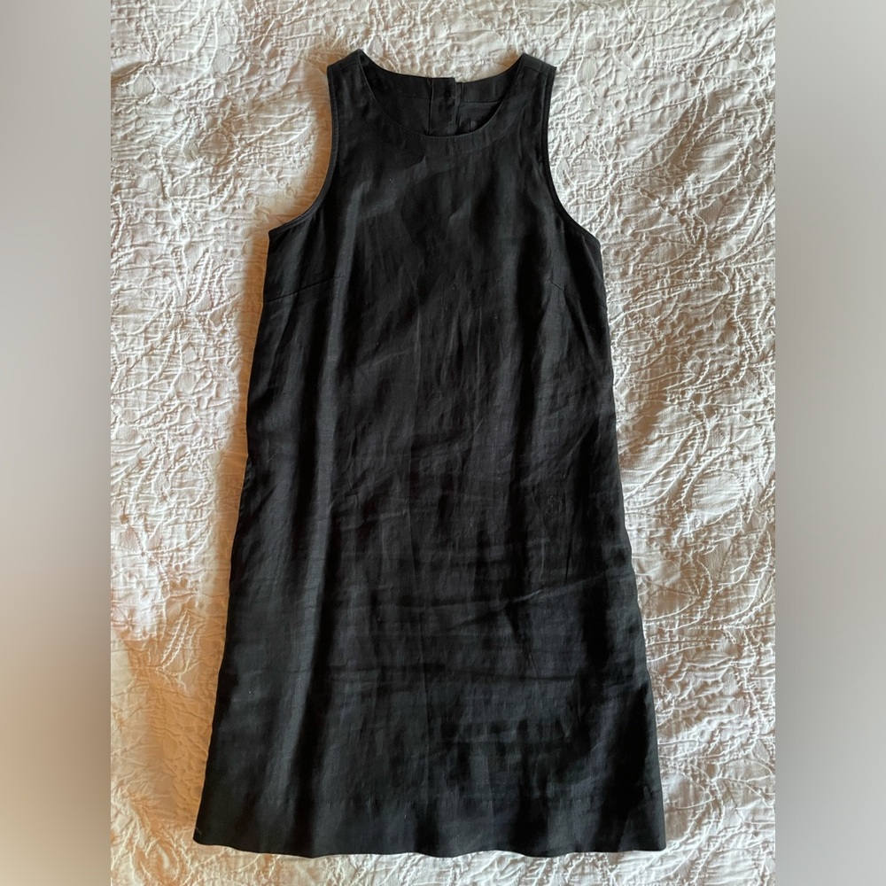 J Crew Button-back Linen Shift Dress black XXS